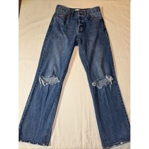 H&M Women's Straight Leg Distressed Jeans Size 4 Button Fly